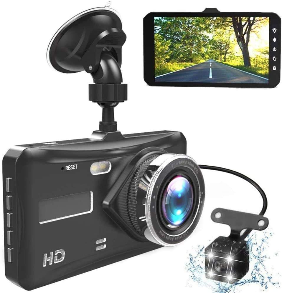 TecMarx Car Front and Rear Dashboard Camera | 4.0" IPS LCD Touch Screen | Full HD 1080P Dual Video Recording | G-Sensor | Night Vision