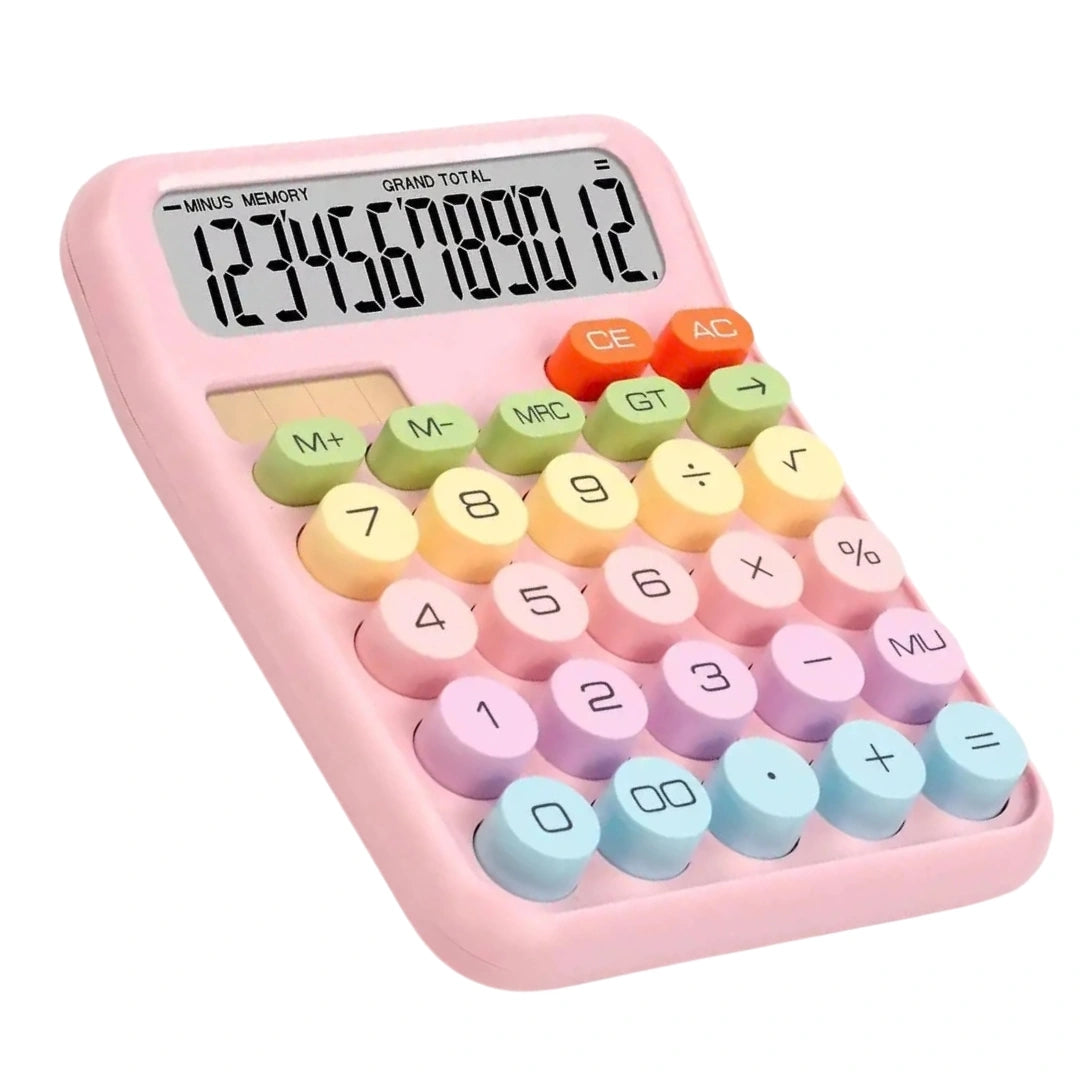 Tecmarx Desktop Calculator | 12-Digit Display| Dual Power Solar & Battery, Vintage Round Key Design