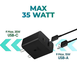 TECMARX PD Charger || 35 Watt Output || With 35W Type C to C Cable | Supports Samsung, OPPO, Vivo, Xioami - TECMARX