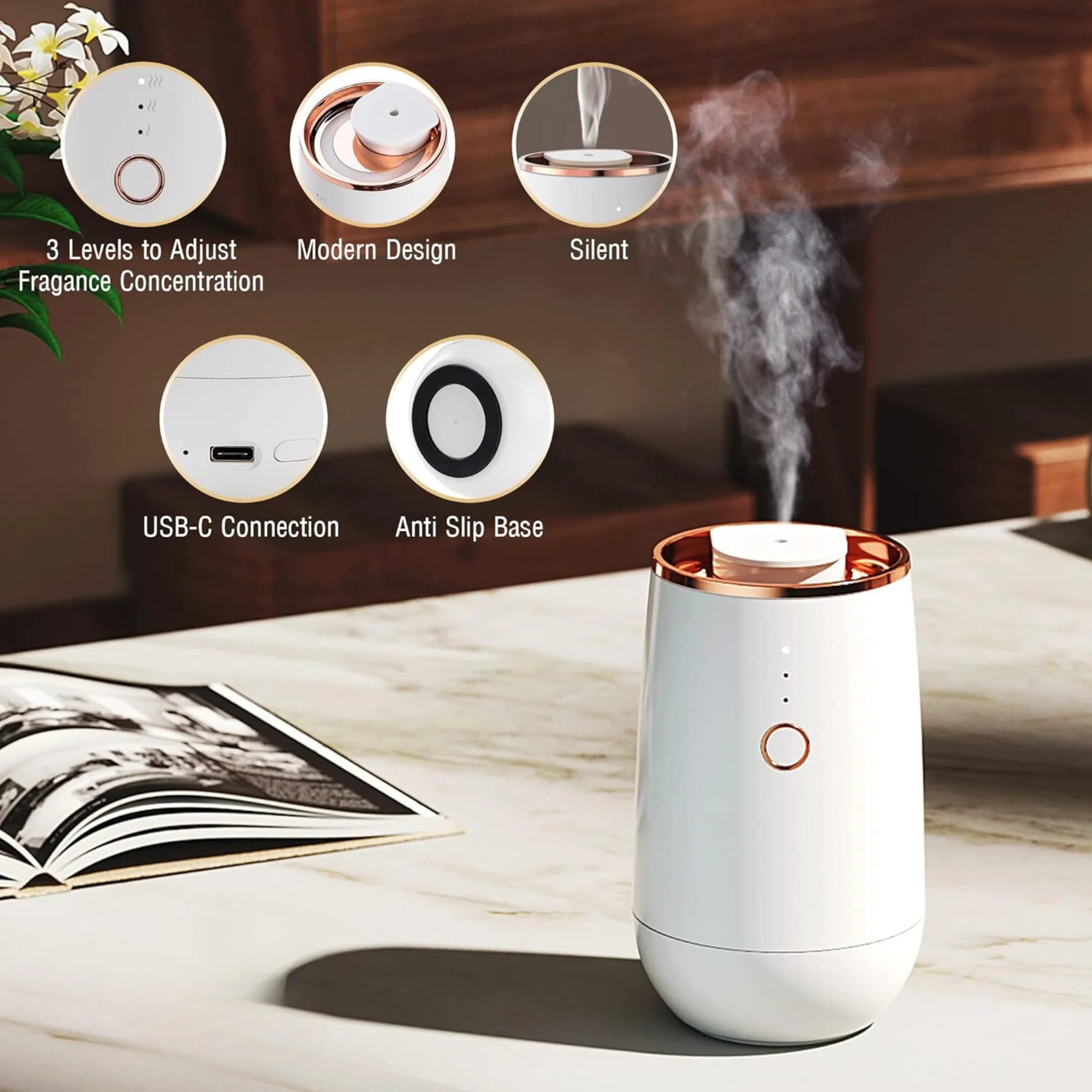 TecMarx Waterless Aroma Oil Diffuser | For Home, Office, Yoga, Car & Gifting | Ambient Light | Auto Shut Off | Wireless & Noiseless