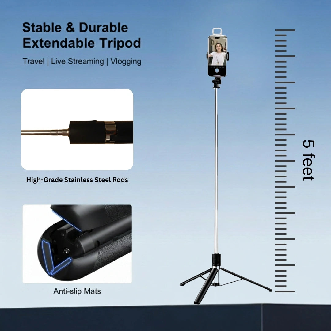 Tecmarx Halo Stick | 5FT Professional Multi-Role Tripod & Selfie Stick