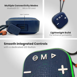 TECMARX Mini 300 Bluetooth Speaker | 6Hr Playtime | 5 Watt RGB Lighting| Memory Card Slot - TECMARX