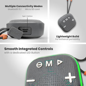 TECMARX Mini 300 Bluetooth Speaker | 6Hr Playtime | 5 Watt RGB Lighting| Memory Card Slot - TECMARX