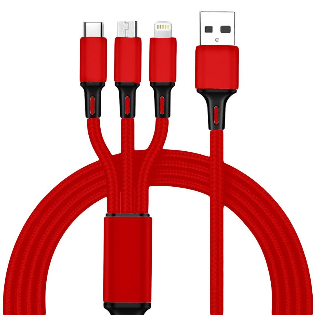 TecMarx Cable 3in1 Braided Accessories | Support All kind of Devices | Made of Study Material | IPX Water Resistant - TECMARX