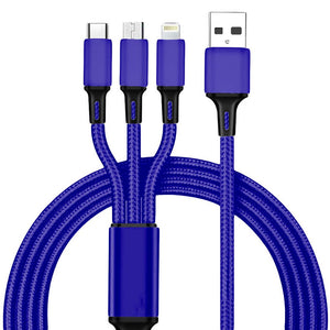 TecMarx Cable 3in1 Braided Accessories | Support All kind of Devices | Made of Study Material | IPX Water Resistant - TECMARX