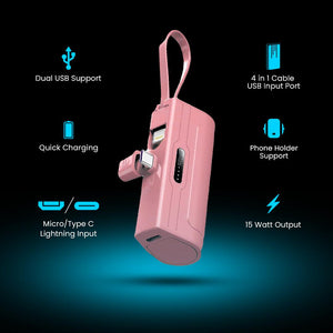 5000 Mah Power Bank | Fast Charging | 2 In 1 Charging Support | Compact Size - TECMARX