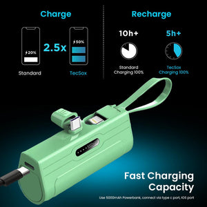 5000 Mah Power Bank | Fast Charging | 2 In 1 Charging Support | Compact Size - TECMARX