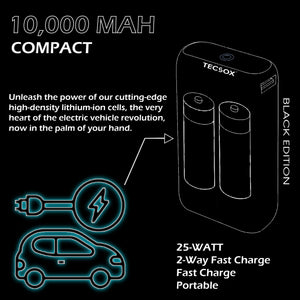 TECMARX 25W PD Powerbank | 10000 mAh Fast Charging | Attached Type C Cable - TECMARX