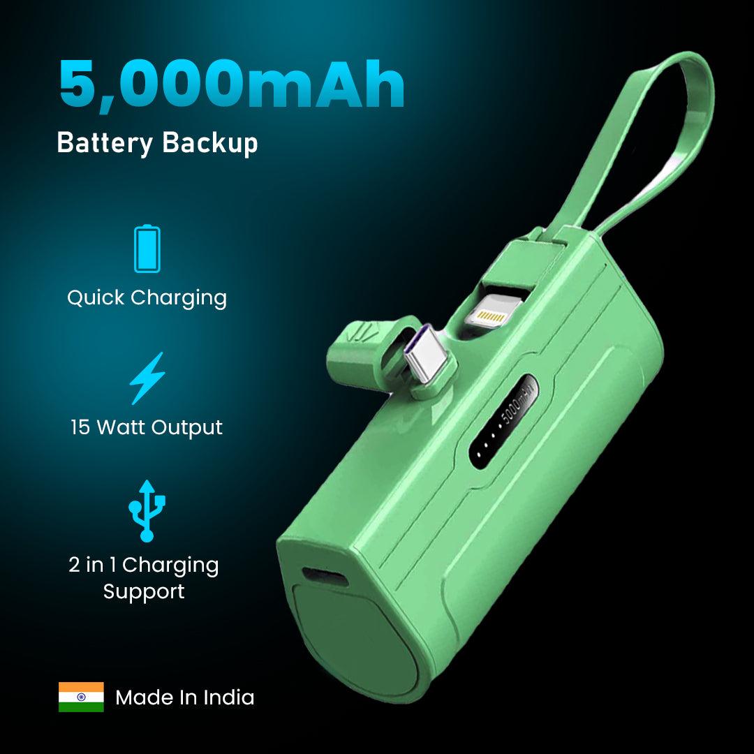 5000 Mah Power Bank | Fast Charging | 2 In 1 Charging Support | Compact Size - TECMARX