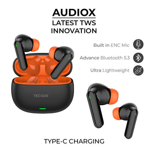 TecSox AudioX Bluetooth Earbuds | 40 Hr | Powerful Bass | Ultra light weight | IPX Water Resistant - TECMARX