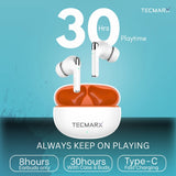 TecMarx Roar Bluetooth Earbuds | 30 Hr Playtime
