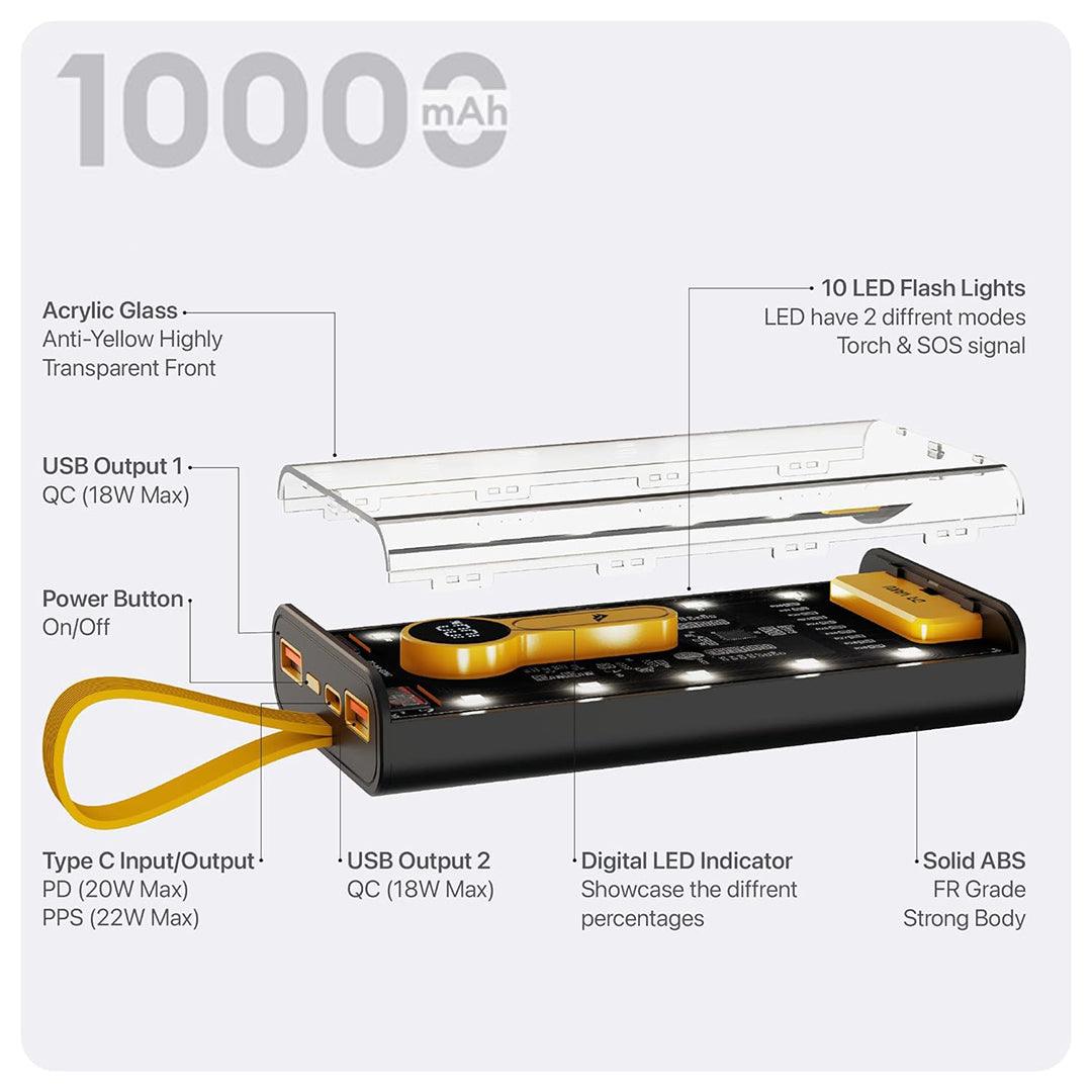 TecMarx 10k Transparent PowerBank | Digital Indicator | Emergency Light | Your Companion - TECMARX