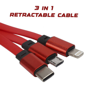 TECMARX 3in1 Retractable Cable || 3A output with Multiple Ports || High Durability - TECMARX