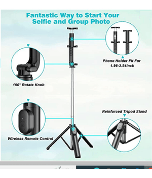 TECMARX Tripod cum Selfie Stick || Extendable upto 5.5ft || BT 5.3 V with portable Remote - TECMARX