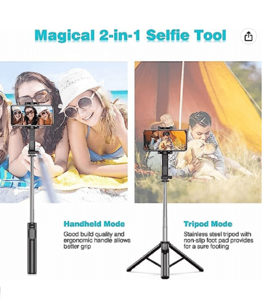 TECMARX Tripod cum Selfie Stick || Extendable upto 5.5ft || BT 5.3 V with portable Remote - TECMARX